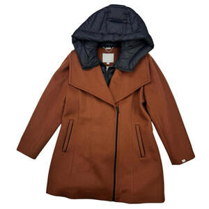 Soia & Kyo Abbi Hooded Wool Coat With Bib Orange Brown Size L